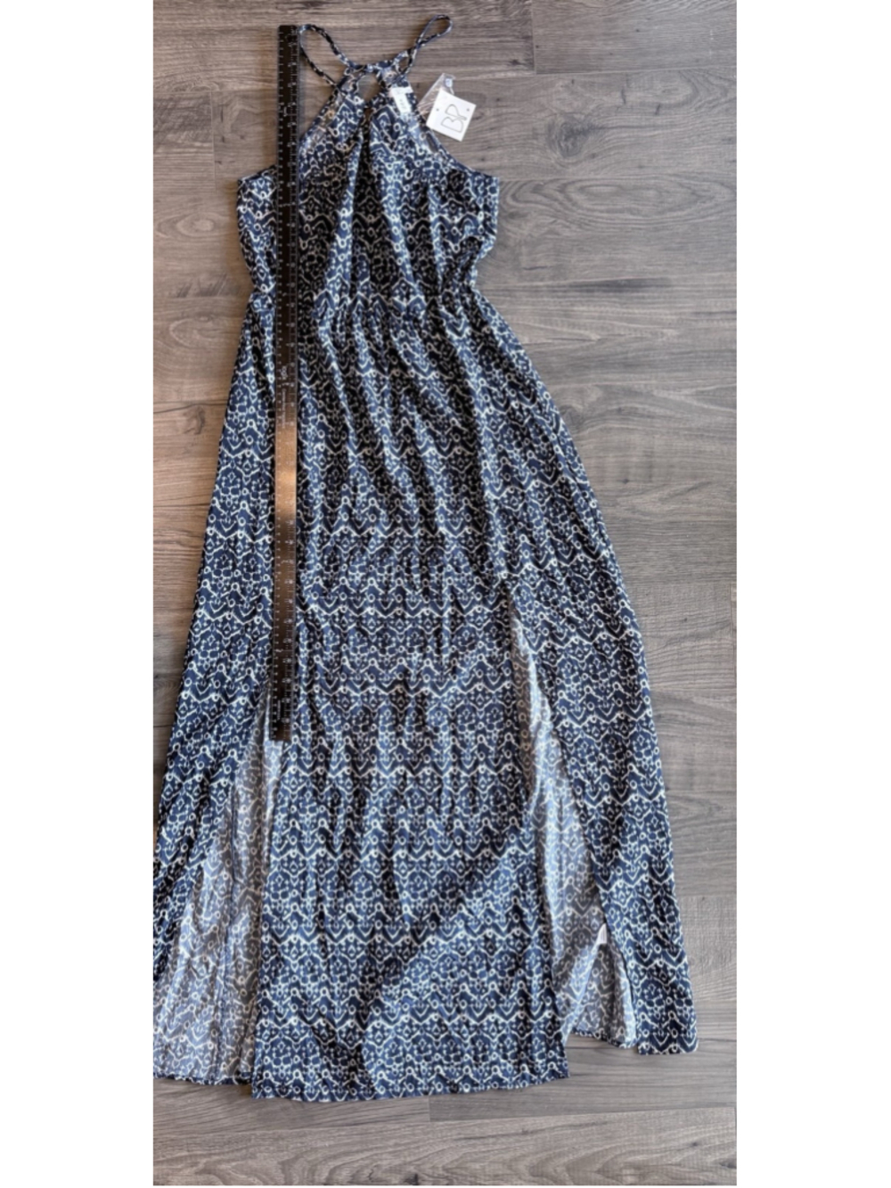 BP Nordstrom Indigo Ikat Halter Maxi Dress NWT Boho Festival Resort Euro Summer - Picture 11 of 13